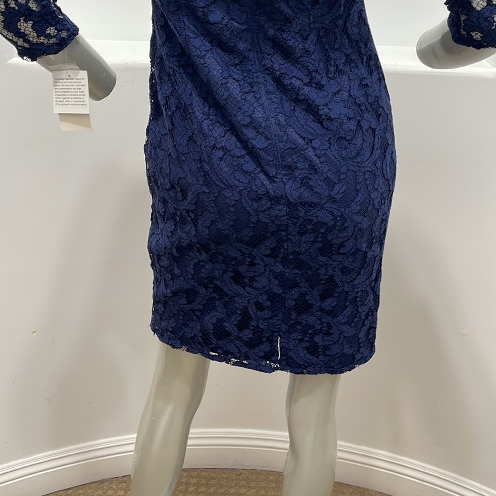 Aidan Aidan Mattox 3/4 Sleeve Lace Cocktail Dress Navy Blue Size 4 NWT - Picture 10 of 14